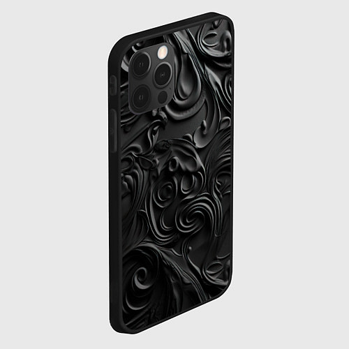 Чехол iPhone 12 Pro Черная текстура из кожи с узорами / 3D-Черный – фото 2