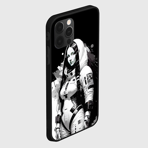 Чехол iPhone 12 Pro Красивая девчонка - космонавт Nasa / 3D-Черный – фото 2