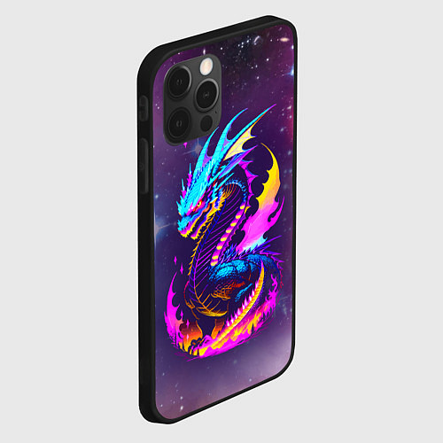 Чехол iPhone 12 Pro Space dragon - neon glow - neural network / 3D-Черный – фото 2