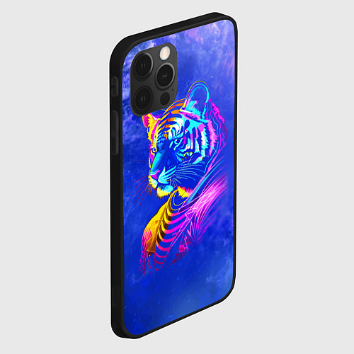 Чехол iPhone 12 Pro Neon tiger - neural network / 3D-Черный – фото 2