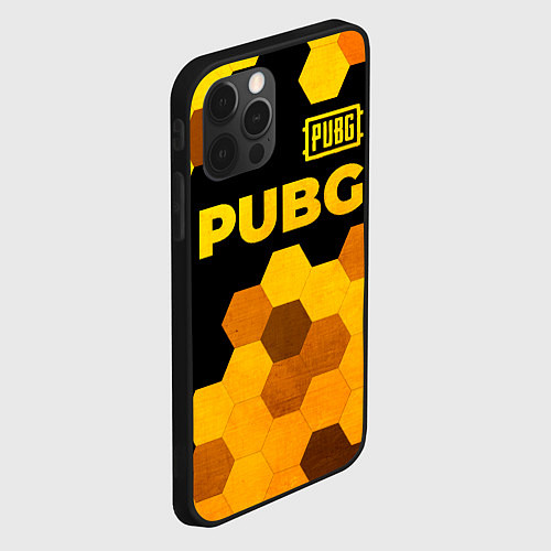 Чехол iPhone 12 Pro PUBG - gold gradient: символ сверху / 3D-Черный – фото 2