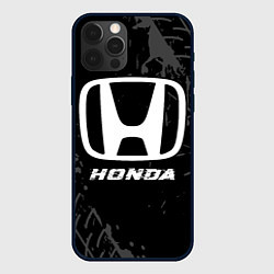 Чехол для iPhone 12 Pro Honda speed на темном фоне со следами шин, цвет: 3D-черный