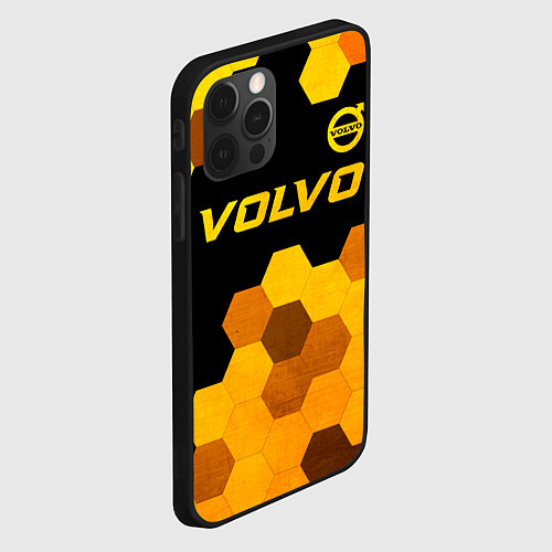 Чехол iPhone 12 Pro Volvo - gold gradient: символ сверху / 3D-Черный – фото 2