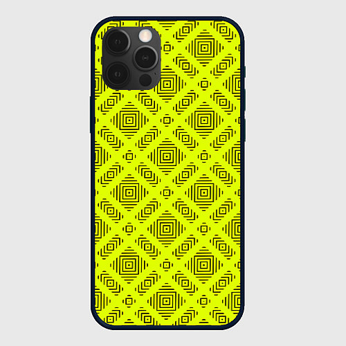 Чехол iPhone 12 Pro Черный геометрический орнамент на желтом фоне / 3D-Черный – фото 1