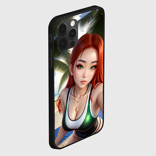 Чехол iPhone 12 Pro Девушка с рыжими волосами на пляже / 3D-Черный – фото 2