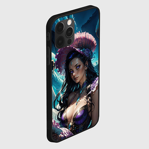Чехол iPhone 12 Pro Девушка фэнтази с фиолетовыми волосами / 3D-Черный – фото 2
