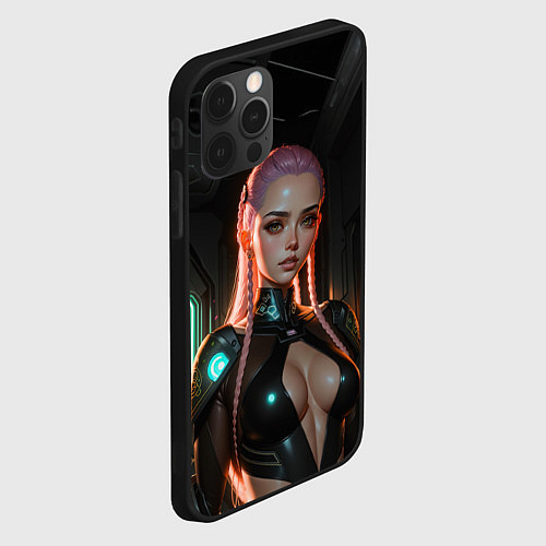 Чехол iPhone 12 Pro Красивая девушка киберпанк / 3D-Черный – фото 2