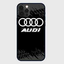 Чехол для iPhone 12 Pro Audi speed на темном фоне со следами шин, цвет: 3D-черный