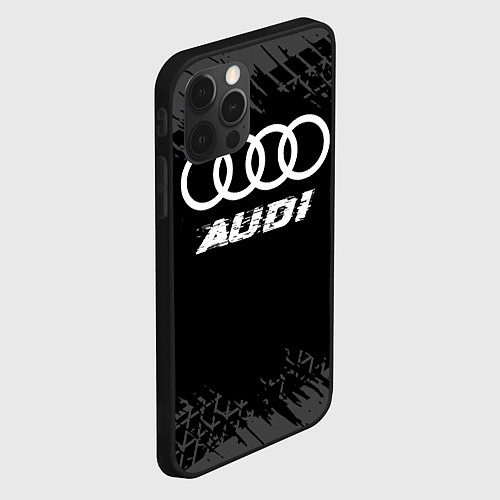 Чехол iPhone 12 Pro Audi speed на темном фоне со следами шин / 3D-Черный – фото 2