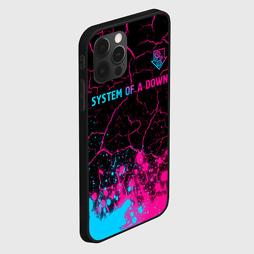 Чехол iPhone 12 Pro System of a Down - neon gradient: символ сверху / 3D-Черный – фото 2