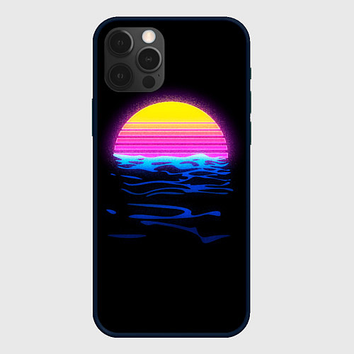 Чехол iPhone 12 Pro Неоновый закат - гранж / 3D-Черный – фото 1