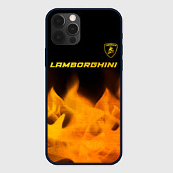 Чехол для iPhone 12 Pro Lamborghini - gold gradient: символ сверху, цвет: 3D-черный