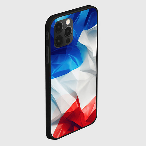 Чехол iPhone 12 Pro Абстракция в цветах флага РФ / 3D-Черный – фото 2