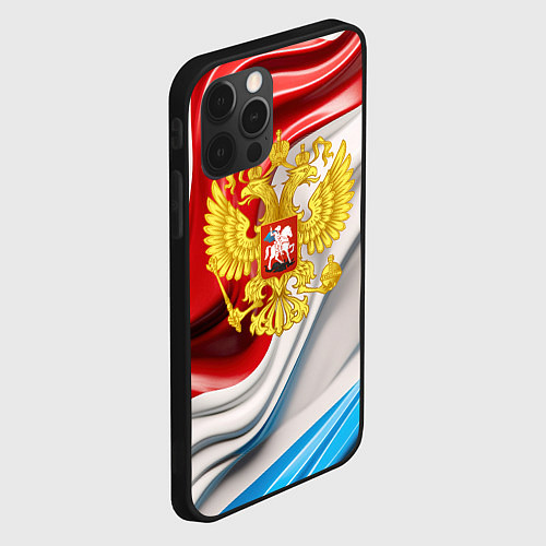 Чехол iPhone 12 Pro Герб России на фоне флага / 3D-Черный – фото 2