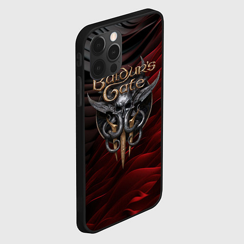 Чехол iPhone 12 Pro Baldurs Gate 3 logo dark red black / 3D-Черный – фото 2