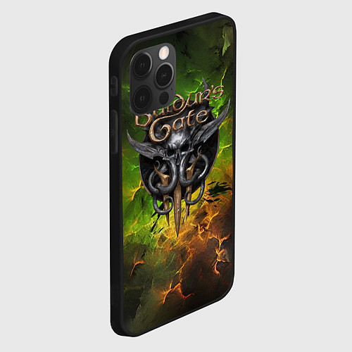 Чехол iPhone 12 Pro Baldurs Gate 3 logo dark green fire / 3D-Черный – фото 2