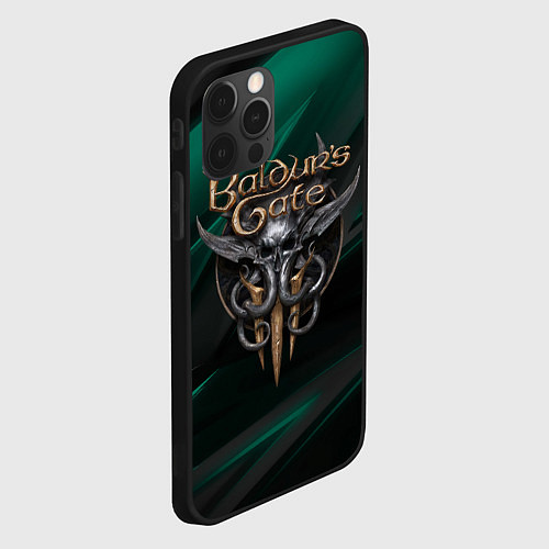 Чехол iPhone 12 Pro Baldurs Gate 3 logo green geometry / 3D-Черный – фото 2