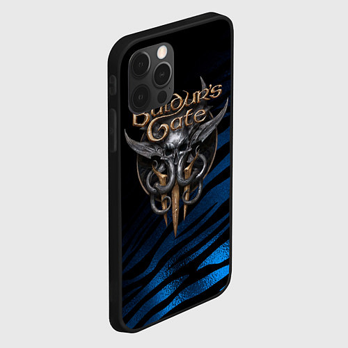 Чехол iPhone 12 Pro Baldurs Gate 3 logo blue geometry / 3D-Черный – фото 2