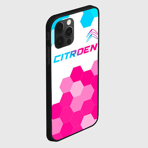 Чехол iPhone 12 Pro Citroen neon gradient style: символ сверху / 3D-Черный – фото 2