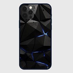 Чехол для iPhone 12 Pro Черные плиты с синим свечением, цвет: 3D-черный