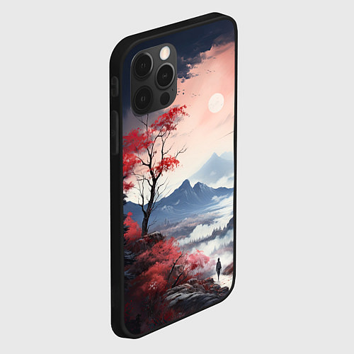 Чехол iPhone 12 Pro Луна над горами / 3D-Черный – фото 2