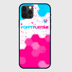 Чехол для iPhone 12 Pro Poppy Playtime neon gradient style: символ сверху, цвет: 3D-черный