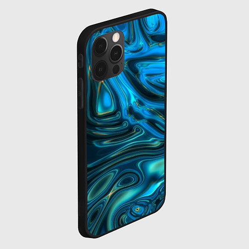 Чехол iPhone 12 Pro Абстракция плазма сине-голубой / 3D-Черный – фото 2