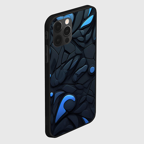 Чехол iPhone 12 Pro Blue black abstract texture / 3D-Черный – фото 2