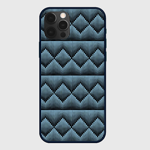 Чехол iPhone 12 Pro Черные синие объемные ромбы / 3D-Черный – фото 1