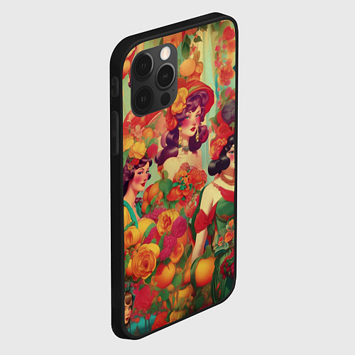 Чехол iPhone 12 Pro Винтажные ретро леди и цветы / 3D-Черный – фото 2