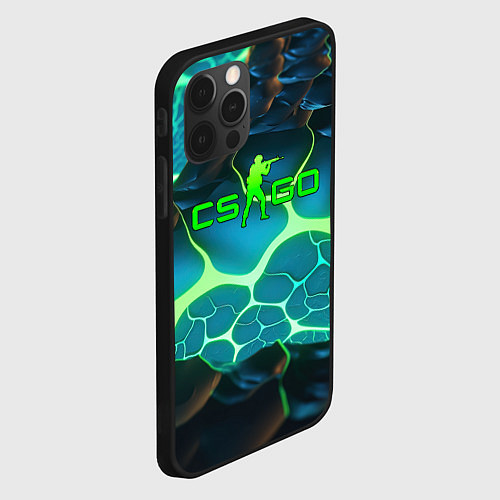 Чехол iPhone 12 Pro CSGO разлом неоновых плит / 3D-Черный – фото 2