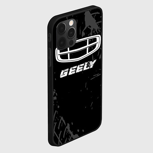 Чехол iPhone 12 Pro Geely speed на темном фоне со следами шин / 3D-Черный – фото 2