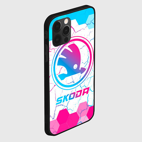 Чехол iPhone 12 Pro Skoda neon gradient style / 3D-Черный – фото 2