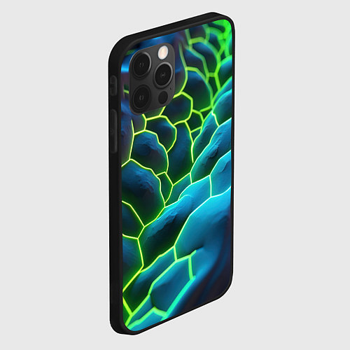 Чехол iPhone 12 Pro Зеленые текстурные плиты / 3D-Черный – фото 2