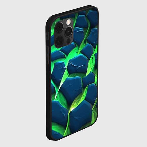 Чехол iPhone 12 Pro Разломленные зеленые плиты / 3D-Черный – фото 2
