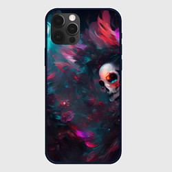 Чехол для iPhone 12 Pro Череп - красочная фантазия - нейросеть, цвет: 3D-черный