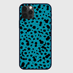 Чехол для iPhone 12 Pro Пятнистый паттерн чёрно-голубой, цвет: 3D-черный