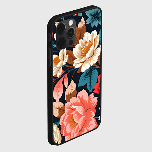 Чехол iPhone 12 Pro Летние цветы - паттерн / 3D-Черный – фото 2