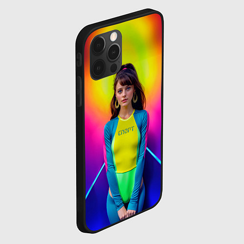 Чехол iPhone 12 Pro Девушка гимнастка в неоновом зале / 3D-Черный – фото 2