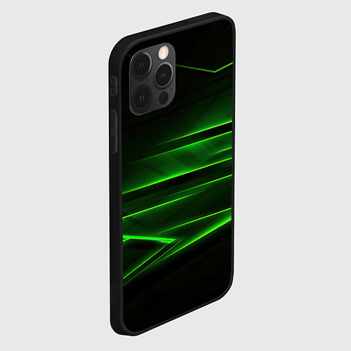 Чехол iPhone 12 Pro Green lines abstract / 3D-Черный – фото 2