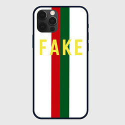 Чехол для iPhone 12 Pro Зелёная и красная полосы с надписью Fake, цвет: 3D-черный