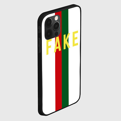 Чехол iPhone 12 Pro Зелёная и красная полосы с надписью Fake / 3D-Черный – фото 2