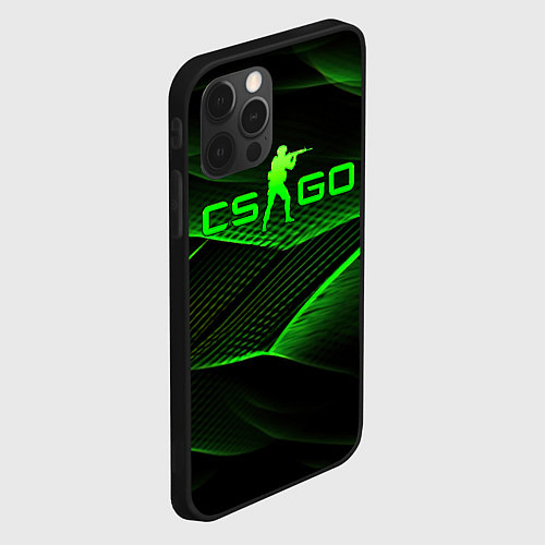 Чехол iPhone 12 Pro CSGO green abstract lines / 3D-Черный – фото 2