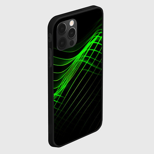 Чехол iPhone 12 Pro Зеленые яркие линии / 3D-Черный – фото 2