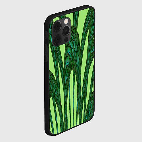 Чехол iPhone 12 Pro Зеленый растительный мотив / 3D-Черный – фото 2