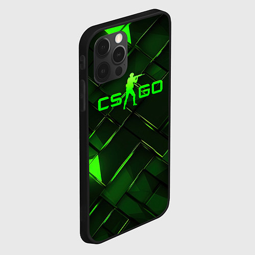 Чехол iPhone 12 Pro CSGO green abstract elements / 3D-Черный – фото 2