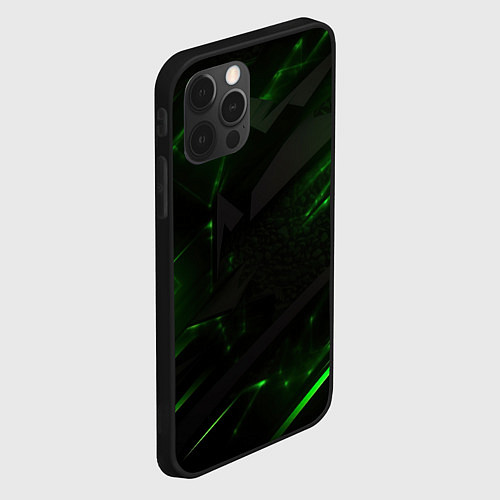 Чехол iPhone 12 Pro Dark black green abstract / 3D-Черный – фото 2