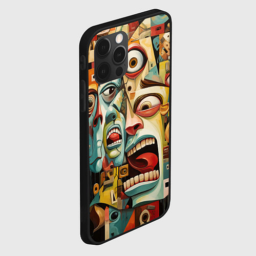 Чехол iPhone 12 Pro Живопись с лицами в стиле Пабло Пикассо / 3D-Черный – фото 2