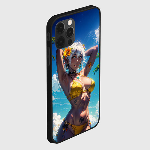 Чехол iPhone 12 Pro Девушка в желтом купальнике / 3D-Черный – фото 2