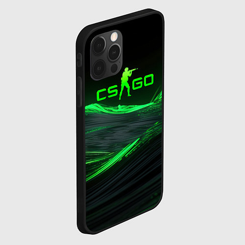 Чехол iPhone 12 Pro CSGO neon green logo / 3D-Черный – фото 2